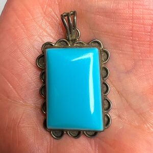 Rectangle Turquoise Sterling Silver 925 Necklace Pendant
